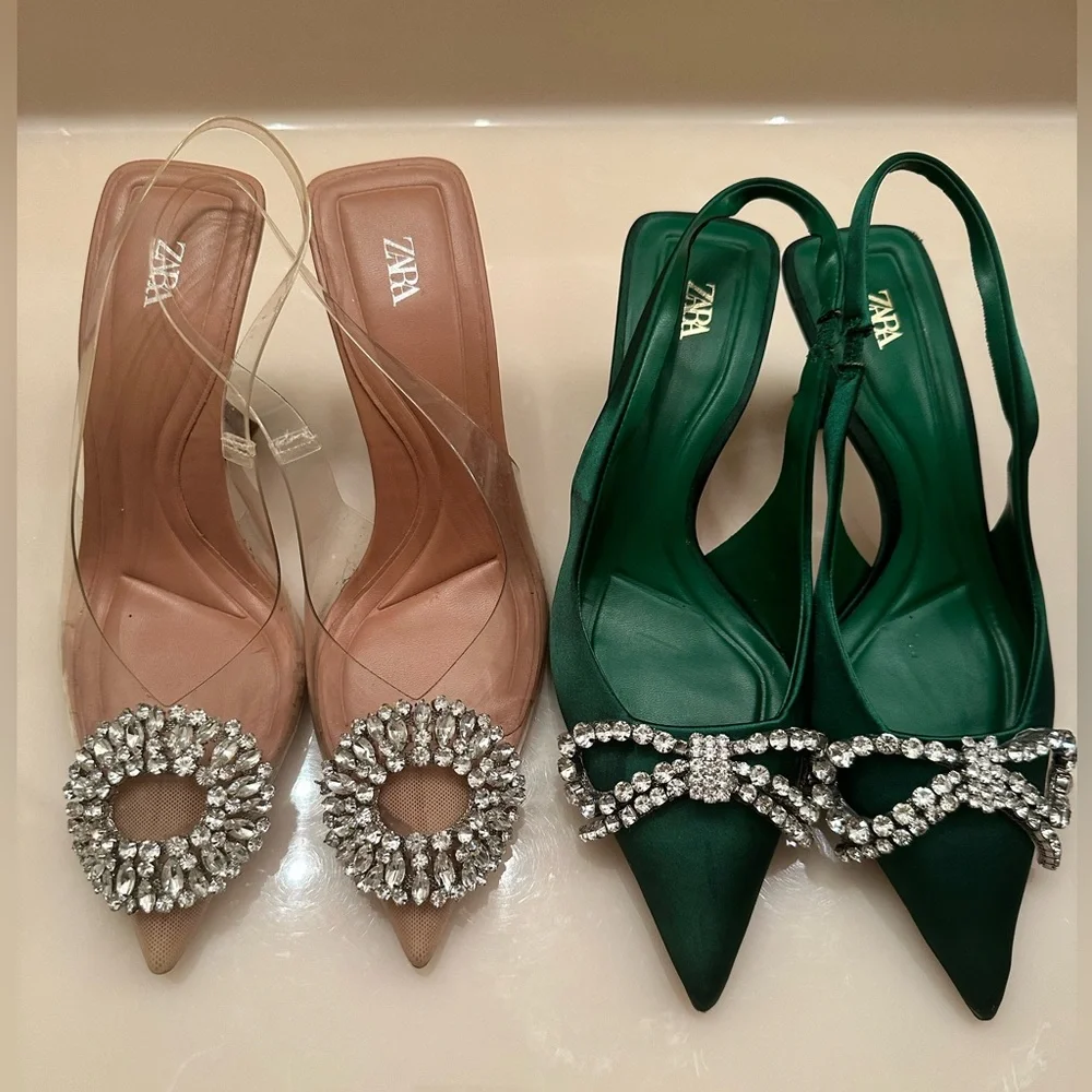 SOLD. DO NOT BUY Blogger fav 2 Zara pointed toe rhinestone embellished heels. - Picture 2 of 13